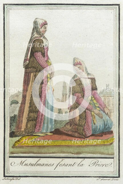 Costumes de Différents Pays, 'Musulmanes Fesant la Priere', c1797. Creators: Jacques Grasset de Saint-Sauveur, LF Labrousse.
