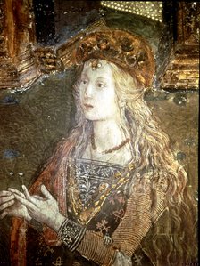 Detail of painting 'Cesare and Lucrezia Borgia' Lucrezia Borgia (1480-1519), Duchess of Ferrara.