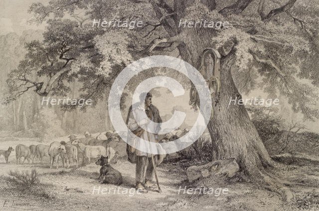 Shepherd with Flock, 1865. Creator: Théophile-Victor-Émile Lemmens.
