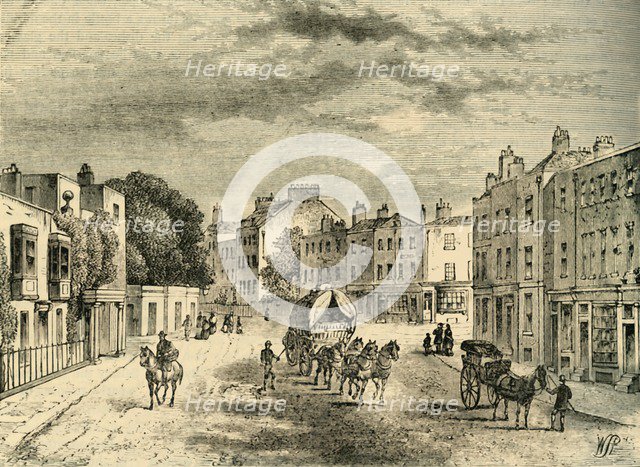 'The Old village of Vauxhall, with Entrance to the Gardens, in 1825', (c1878). Creator: Unknown.