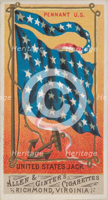 Pennant U.S., United States Jack, from Flags of All Nations, Series 1 (N9) for Allen & Gin..., 1887. Creator: Allen & Ginter.