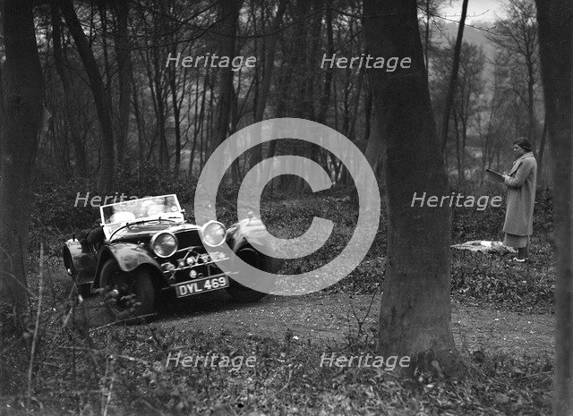 Jaguar SS100 at the Standard Car Owners Club Southern Counties Trial, Hale Wood, Chilterns, 1938. Artist: Bill Brunell.