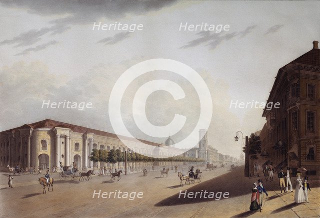 The Great Gostiny Dvor (Merchant Yard) in St Petersburg, 1820s. Artist: Yesakov, Yermolai Ivanovich (1791-1840)