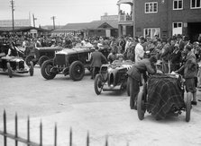 Racing cars at Brooklands. Artist: Bill Brunell.