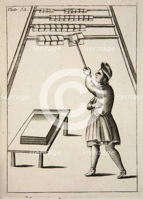 The Pressman Hanging Paper,  pub. 1683 (engraving). Creator: English School (17th Century).