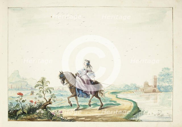 Woman on horseback in a landscape, 1660. Creator: Gesina ter Borch.