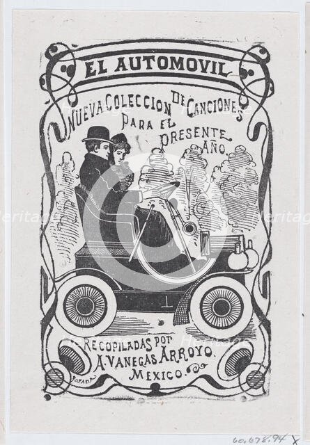 A couple sitting in an automobile, illustration for ' El Autom&#243;vil,' published by..., ca. 1880-1910. Creator: Jos&#233; Guadalupe Posada.