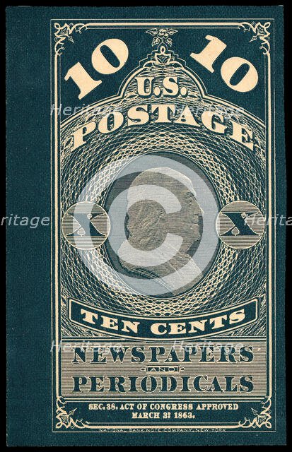 10c Franklin Newspapers and Periodicals trial color proof, 1865. Creator: Unknown.