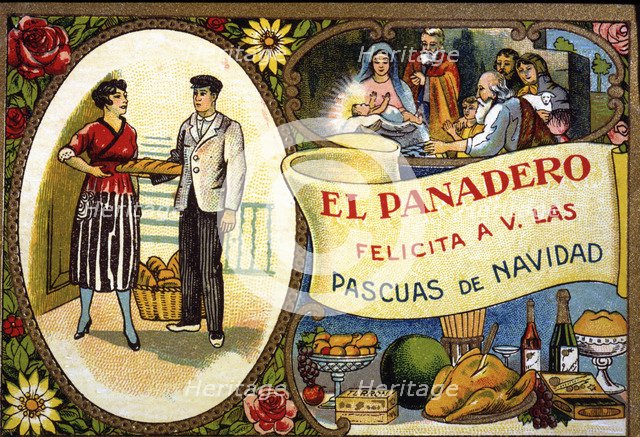 Greeting Card to receive the Christmas bonus, from the baker, 1930.