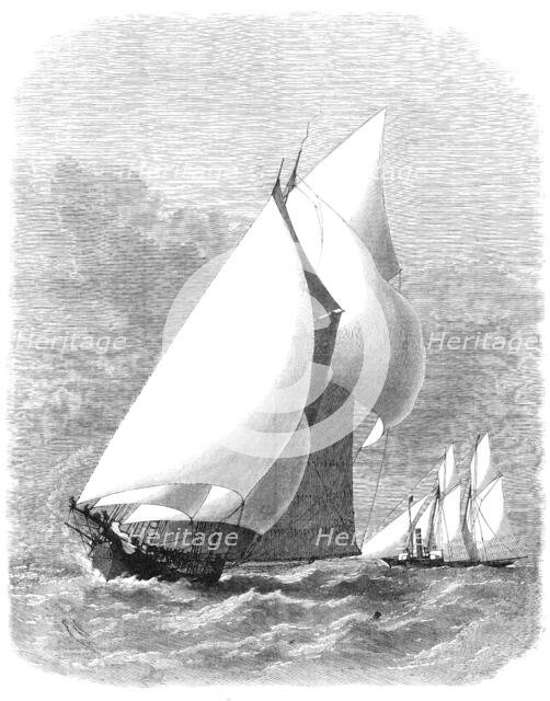 The International Yacht-Race: the Sappho and Cambria rounding off St. Catherine's, 1870. Creator: Unknown.