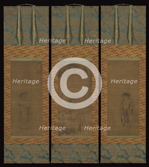 White-Robed Guanyin with Hanshan and Shide, 14th century. Creator: Unknown.