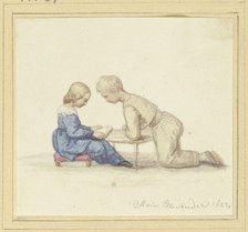 Praying little girl, sitting in front of her brother, 1827. Creator: Marie Ellenrieder.