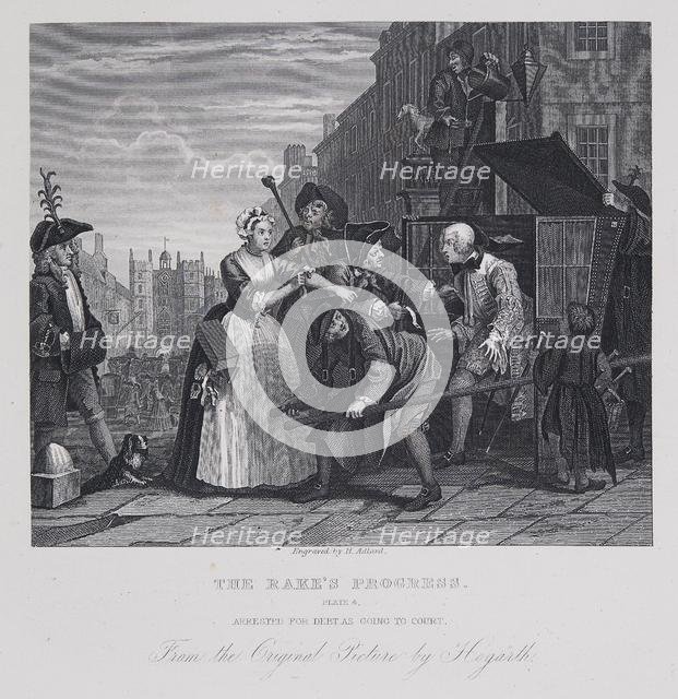 The Rake's Progress: 'Arrested for Debt', 1732-1735. Creator: William Hogarth.