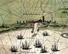 Dunkirk, colored engraving from the book 'Le Theatre du monde' or 'Nouvel Atlas', 1645, created, …