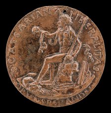 Figure Seated on a Cuirass, Holding a Globe and Spear [reverse], c. 1462. Creator: Sperandio Savelli.