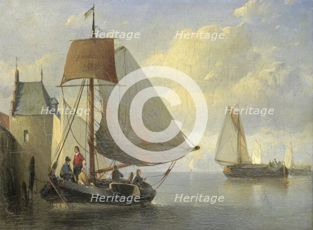 River view with a rampart tower inspired by the Camperveerse tower in Veere, 1855.  Creator: Antonie Waldorp.