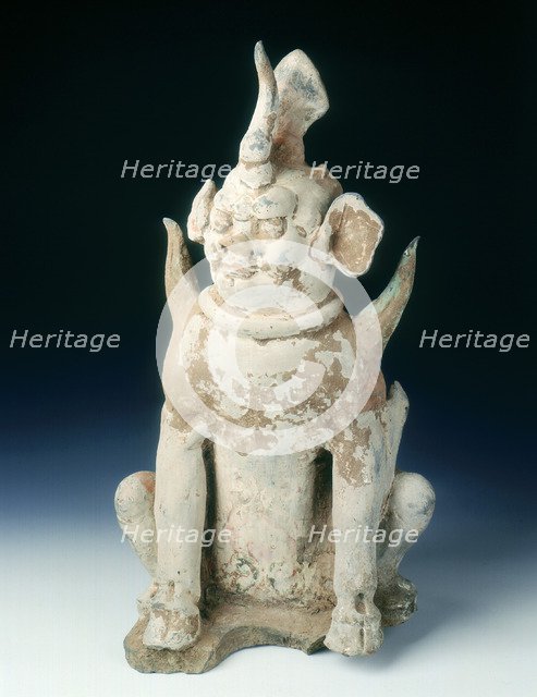Pottery zhenmushou (a tomb guardian beast), early Tang dynasty, China, 7th century. Artist: Unknown