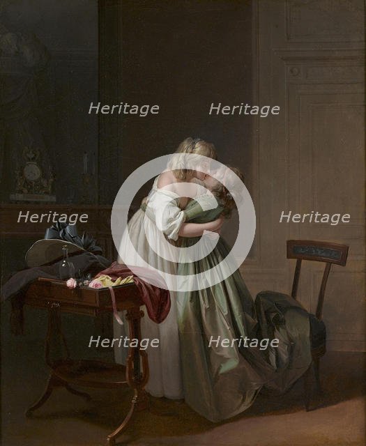 Two Young Women Kissing (Deux jeunes femmes s'embrassant), ca 1790-1794. Creator: Boilly, Louis-Léopold (1761-1845).