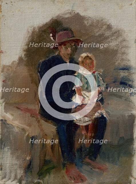 Seated Gypsy with a Girl on his Knees, 1910-1914. Creator: Ladislav Mednyanszky.