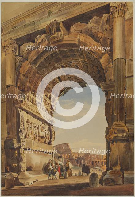The Arch of Titus and the Coliseum, Rome, 1846. Creator: Thomas Hartley Cromek (British, 1809-1873).