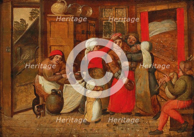 Preparing for the bridal bed, 1570s. Creator: Cleve, Marten van, the Elder (1527-1581).