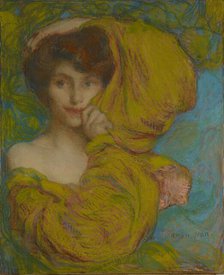 Young woman with yellow scarf, c. 1900. Creator: Aman-Jean, Edmond François (1858-1936).