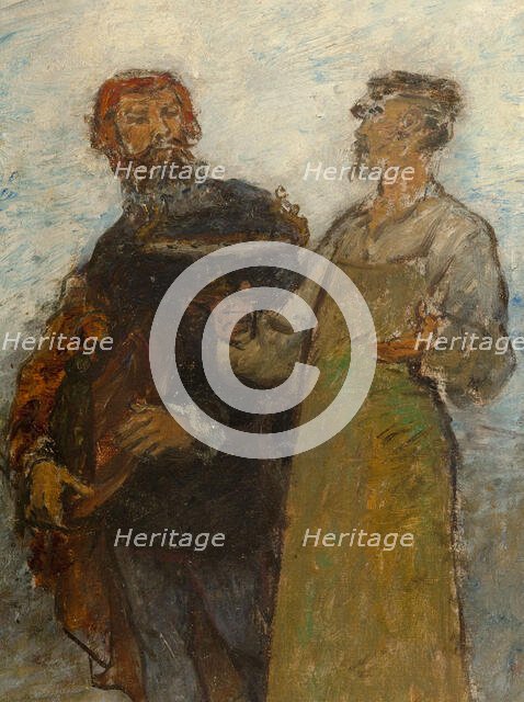 Benvenuto Cellini, 16th century artist, admiring products of modern art: Fabrics: Sketch..., 1880. Creator: Edmond Eugene Valton.