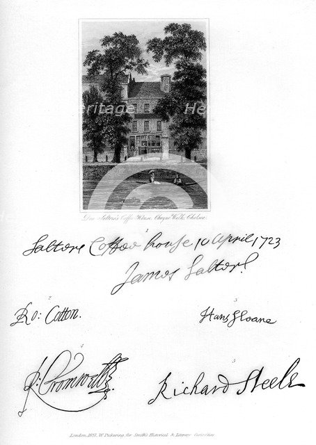 Don Saltero's Coffee House, Cheyne Walk, Chelsea, 1723, (1840). Artist: Unknown