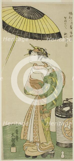 The Actor Segawa Kikunojo II as the Courtesan Hitachi in Part Two of the Play Wada..., c. 1771. Creator: Ippitsusai Buncho.