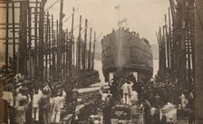 'Launch of H.M.S. Lion in August, 1910', c1910, (1935). Artist: Unknown.
