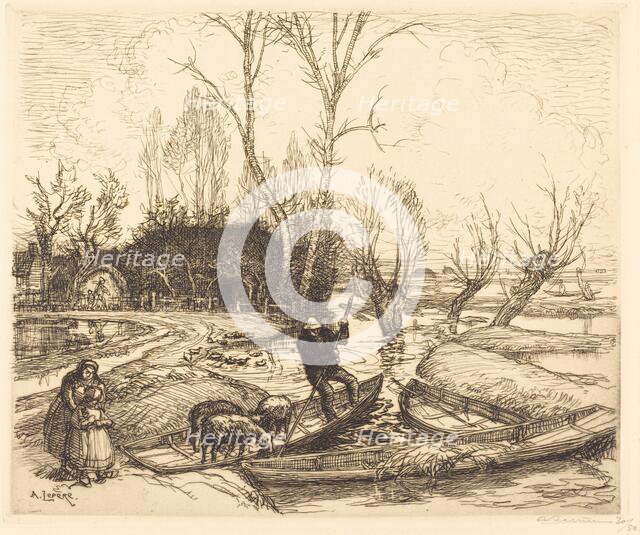 In the Deluged Marsh - The Shepherd (Au marais inonde - Le berger), 1911. Creator: Auguste Lepere.