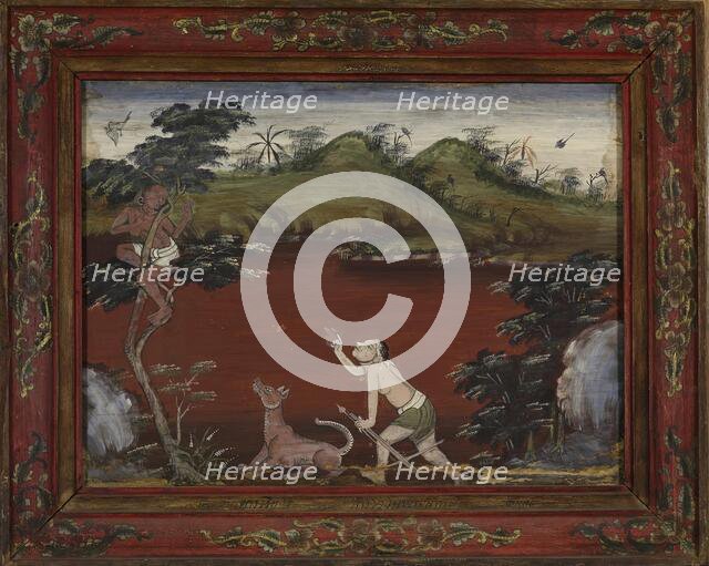 Vessantara Jataka, Chapter 5: The Woodsman Cataputta's Dogs Send Jujaka Up a Tree, late 19th century Creator: Unknown.