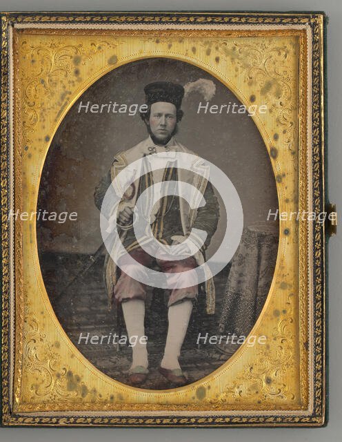 Untitled (Portrait of Seated Man, Wearing a Hat with a Feather), 1855. Creator: Unknown.