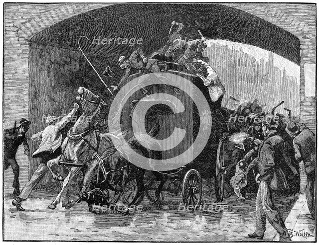 Freeing of the Fenian Conspiracy leaders from a police van, Hyde Street, Manchester, 1867. Artist: Unknown