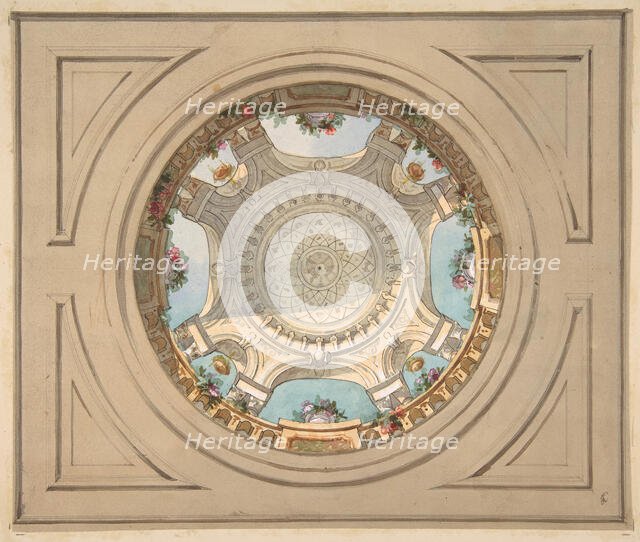 Design for a ceiling with trompe l'oeil balustrade, second half 19th century. Creators: Jules-Edmond-Charles Lachaise, Eugène-Pierre Gourdet.