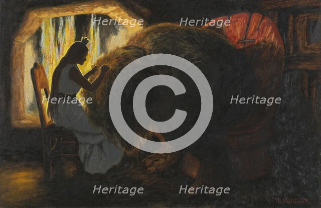 The Princess picking Lice from the Troll; For Soria Moria Palace, series consisting of..., 1900. Creator: Theodor Kittelsen.