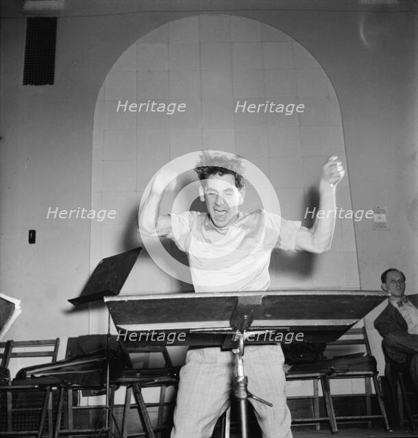 Portrait of Leonard Bernstein, Carnegie Hall, New York, N.Y., 1946. Creator: William Paul Gottlieb.