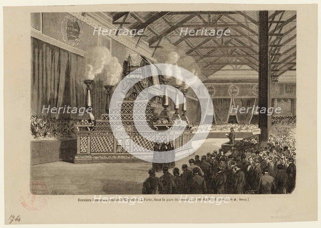 Last honors to Giacomo Meyerbeer in Paris, at the Northern Railway Station on May 6, 1864, ca 1864. Creator: Deroy, Auguste-Victor (1825-1906).