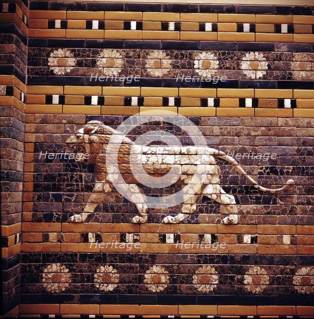 Brick relief of a lion on the walls of the Sacred Way leading to the Ishtar Gate, Babylon, c580 BC. Artist: Unknown