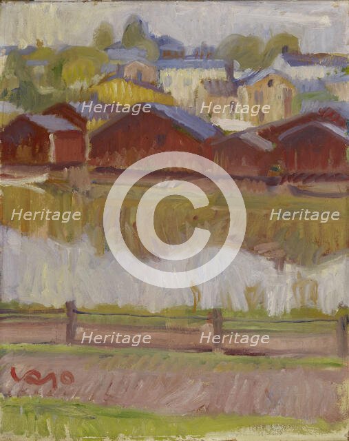 Riverside Sheds in Porvoo, 1910. Creator: Valle Rosenberg.