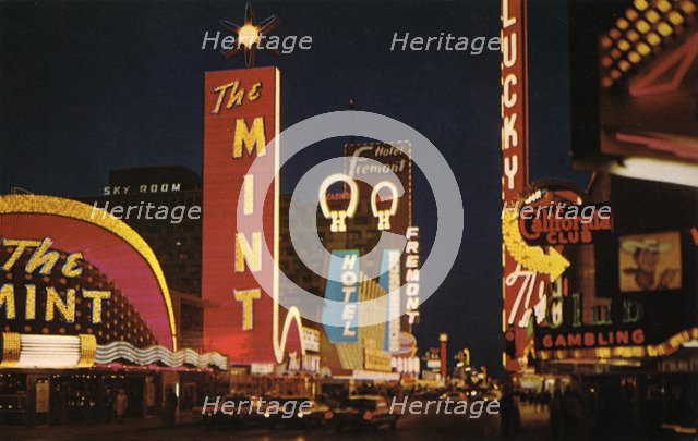 Night view looking east on Fremont Street, Las Vegas, Nevada, USA, 1966. Artist: Unknown
