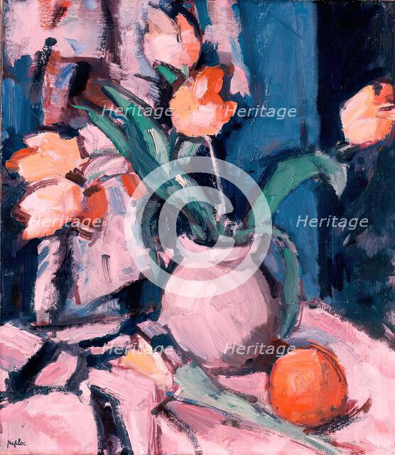 Tulips in a Brown Jar, 1933. Creator: Samuel John Peploe.