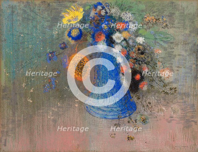 Flowers in a Blue Vase, c1904. Creator: Redon, Odilon (1840-1916).