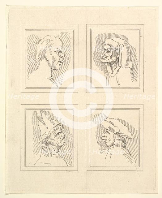 Four Heads (from Characaturas by Leonardo da Vinci, from Drawings by Wincelslaus Hollar, o..., 1786. Creator: Unknown.