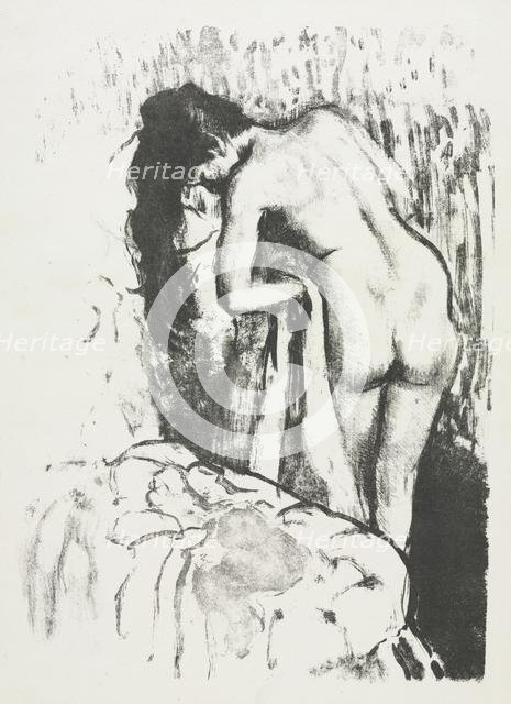 Nude Woman Standing, Drying Herself, 1891-1892. Creator: Edgar Degas (French, 1834-1917).