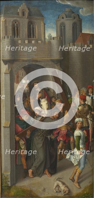 Calvary Triptych: Christ Carrying the Cross, left wing, 1480s. Creator: Memling, Hans, (workshop of)  .