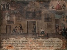 The house of Don Geronimo de Baños being rescued from fire by the Virgin, St Anthony...1700, 1700. Creator: Unknown.