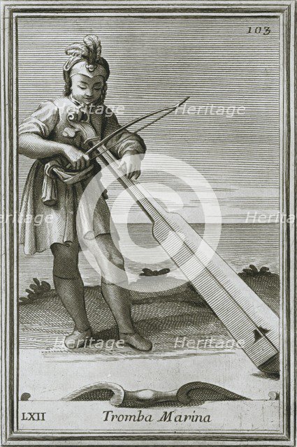 'Trumscheit (tromba marina); engraving from F. Bonanni's book Cabinetto armonico, Rome, 1722', 1948. Artist: Unknown.