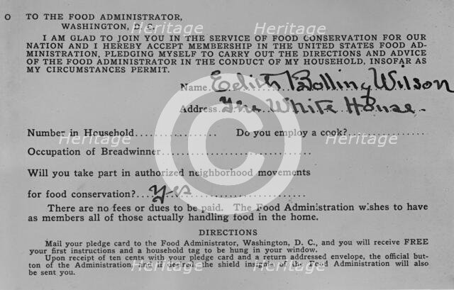 Food Administration, U.S. Certificate, 1917. Creator: Harris & Ewing.