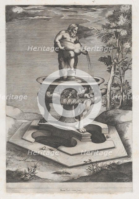 Speculum Romanae Magnificentiae: A Fountain and Basin, 1581., 1581. Creator: Pieter Perret.
